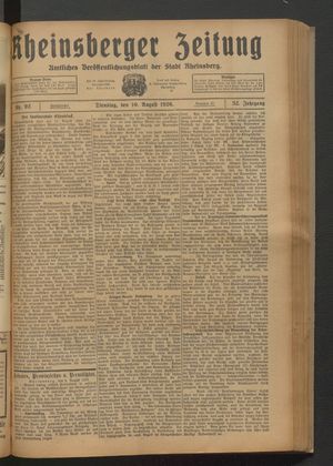 Rheinsberger Zeitung vom 10.08.1926