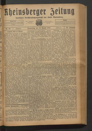 Rheinsberger Zeitung vom 12.08.1926