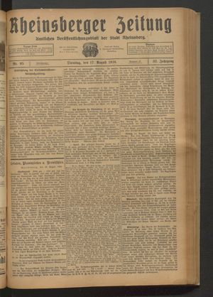 Rheinsberger Zeitung vom 17.08.1926
