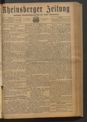 Rheinsberger Zeitung vom 21.08.1926