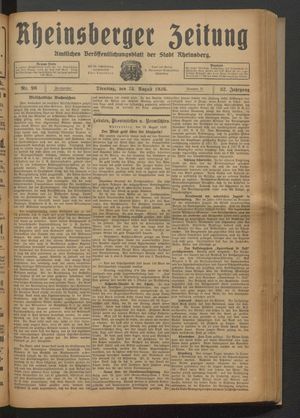 Rheinsberger Zeitung vom 24.08.1926