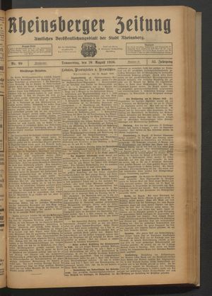 Rheinsberger Zeitung vom 26.08.1926