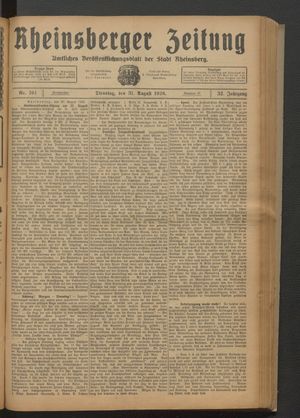 Rheinsberger Zeitung vom 31.08.1926