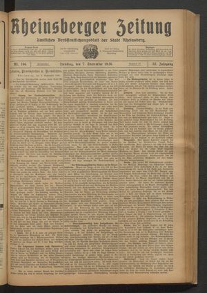Rheinsberger Zeitung vom 07.09.1926