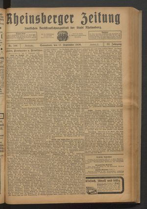 Rheinsberger Zeitung vom 11.09.1926