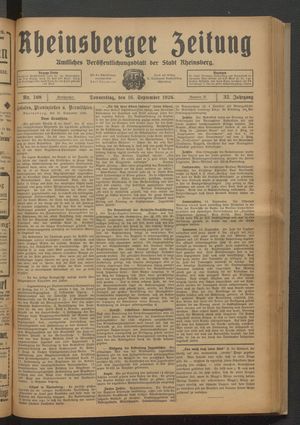 Rheinsberger Zeitung vom 16.09.1926