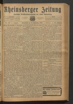 Rheinsberger Zeitung vom 18.09.1926