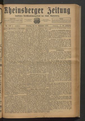 Rheinsberger Zeitung vom 21.09.1926