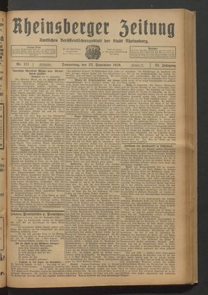 Rheinsberger Zeitung vom 23.09.1926