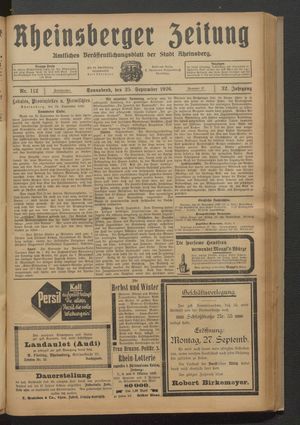Rheinsberger Zeitung vom 25.09.1926
