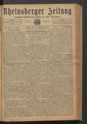 Rheinsberger Zeitung vom 28.09.1926