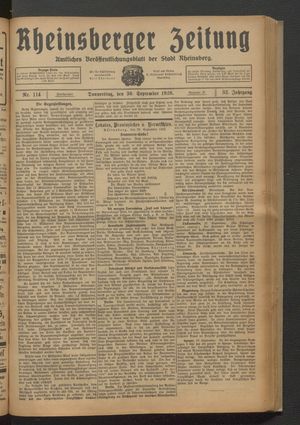 Rheinsberger Zeitung vom 30.09.1926