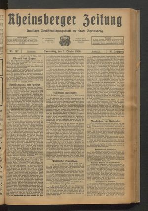 Rheinsberger Zeitung vom 07.10.1926