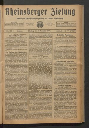 Rheinsberger Zeitung vom 09.11.1926
