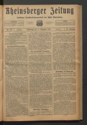 Rheinsberger Zeitung vom 11.11.1926