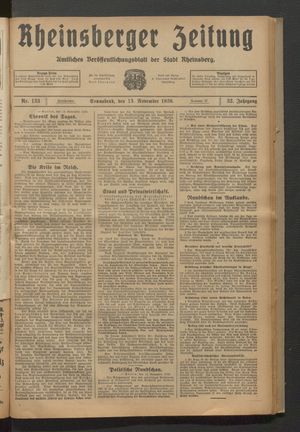 Rheinsberger Zeitung vom 13.11.1926