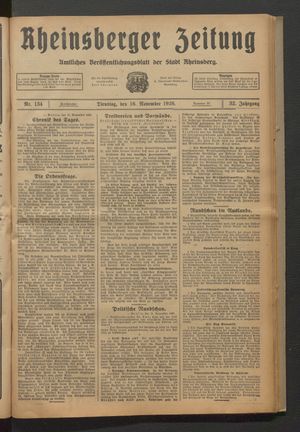 Rheinsberger Zeitung vom 16.11.1926