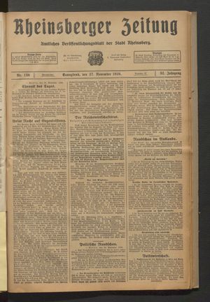 Rheinsberger Zeitung vom 27.11.1926