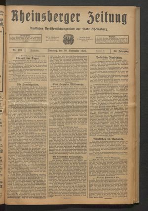 Rheinsberger Zeitung vom 30.11.1926