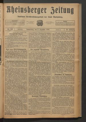 Rheinsberger Zeitung vom 02.12.1926