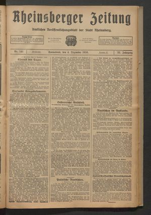 Rheinsberger Zeitung vom 04.12.1926