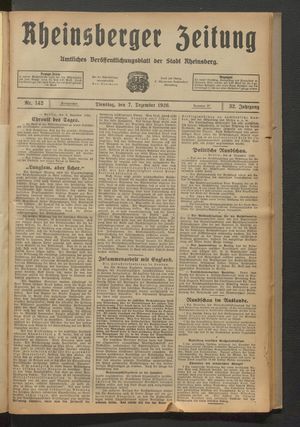 Rheinsberger Zeitung vom 07.12.1926