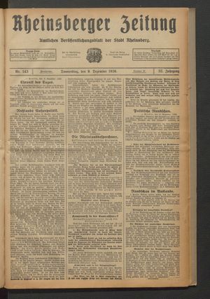 Rheinsberger Zeitung vom 09.12.1926