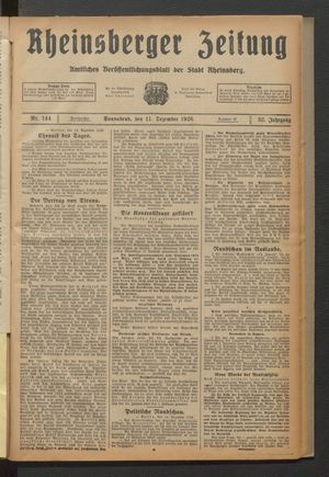 Rheinsberger Zeitung vom 11.12.1926