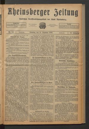 Rheinsberger Zeitung vom 14.12.1926