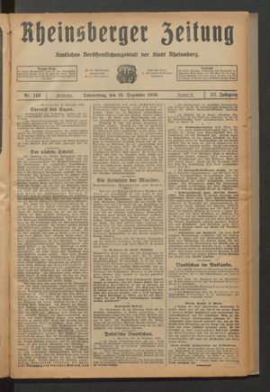 Rheinsberger Zeitung vom 16.12.1926