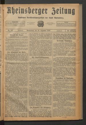 Rheinsberger Zeitung vom 18.12.1926