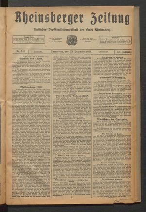 Rheinsberger Zeitung vom 23.12.1926