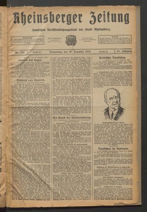 Rheinsberger Zeitung vom 30.12.1926