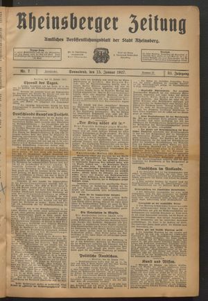 Rheinsberger Zeitung vom 15.01.1927