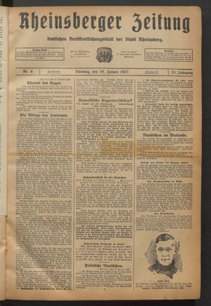 Rheinsberger Zeitung vom 18.01.1927
