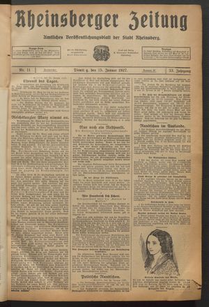 Rheinsberger Zeitung vom 25.01.1927