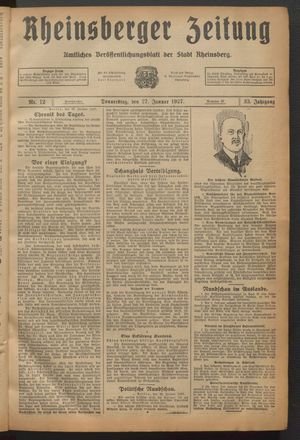 Rheinsberger Zeitung vom 27.01.1927