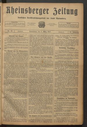 Rheinsberger Zeitung vom 05.03.1927