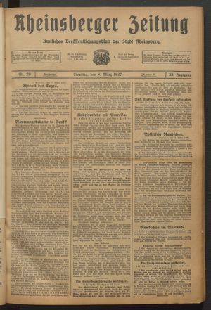 Rheinsberger Zeitung vom 08.03.1927