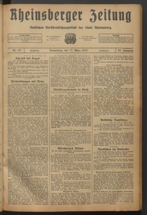 Rheinsberger Zeitung vom 17.03.1927