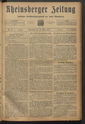 Rheinsberger Zeitung vom 26.03.1927