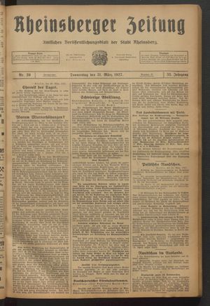 Rheinsberger Zeitung vom 31.03.1927