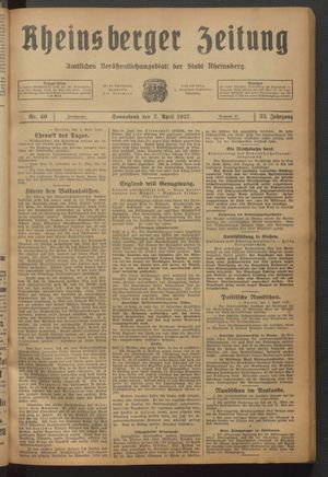 Rheinsberger Zeitung vom 02.04.1927
