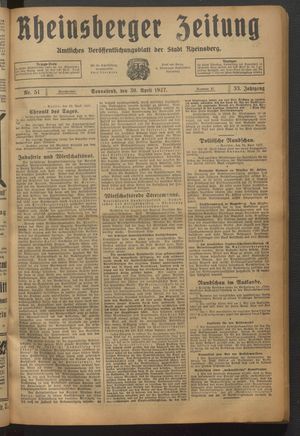 Rheinsberger Zeitung vom 30.04.1927