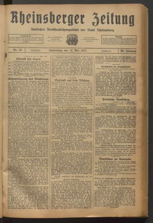 Rheinsberger Zeitung vom 12.05.1927