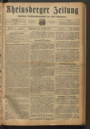 Rheinsberger Zeitung vom 14.05.1927