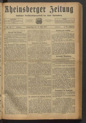 Rheinsberger Zeitung vom 19.05.1927
