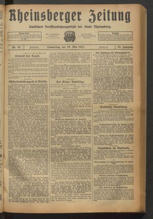 Rheinsberger Zeitung vom 26.05.1927