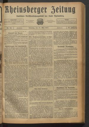 Rheinsberger Zeitung vom 31.05.1927