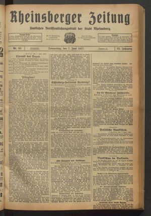 Rheinsberger Zeitung vom 02.06.1927